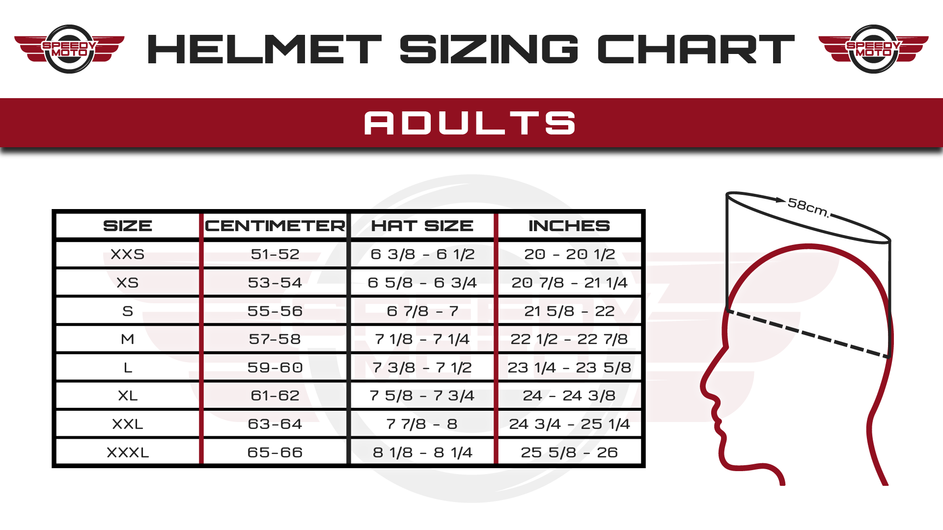 Motorcycle Helmet Sizing Chart